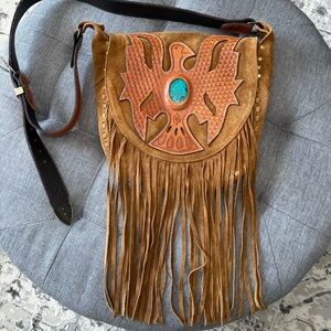 American Darling Suede Phoenix & Fringe Hobo Crossbody Bag